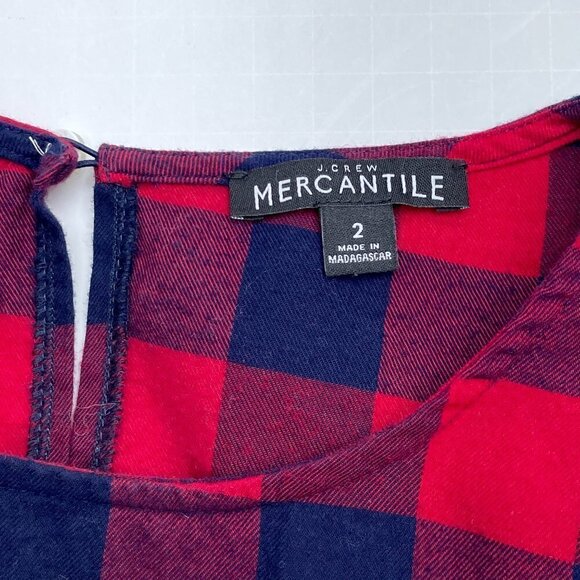 J. Crew Mercantile Women's Top Red & Navy Blue Plaid Flannel Bell Sleeves size 2 - Picture 6 of 7